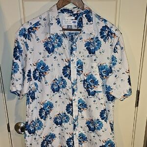 Old Navy-Men's Slim Fit Blue and White Floral Casual Shirt SIZE XL